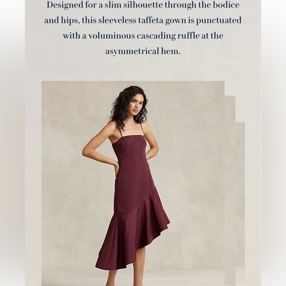 Polo Ralph Lauren Women’s 6 Burgundy Asymmetrical Sleeveless Taffeta Gown Dress